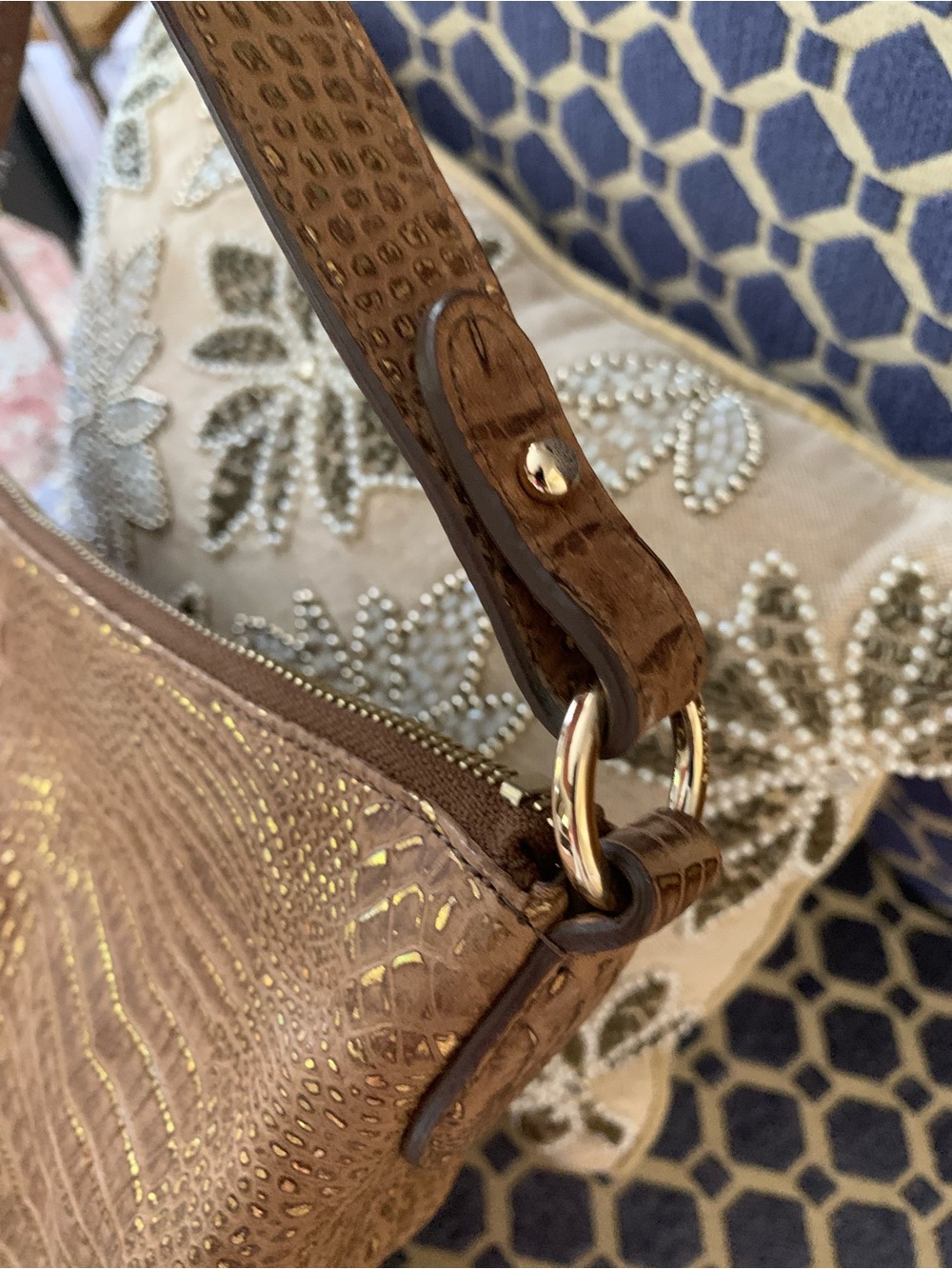Brahmin Brown Croc-Embossed Shoulder Bag Gold accents - Picture 6 of 13